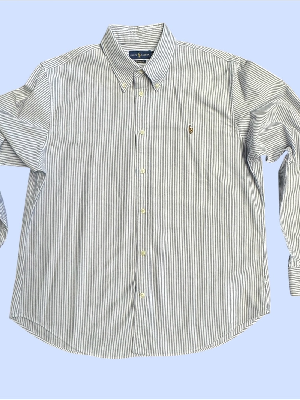 Ralph Lauren Blue and White Striped Button-Down Shirt - Classic Fit - Picture 8 of 9